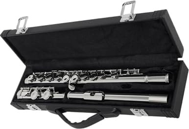 POHTYIT Professionelle Querflöte in der Tonart C 16 geschlossene offene Klappen mit Box Reinigungstuch Stockhandschuhe Bassflöte