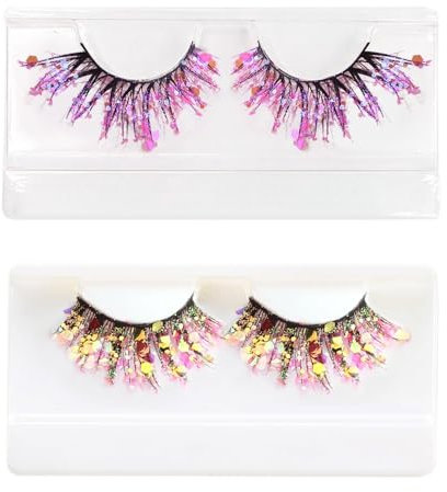 2 Paia Di Ciglia False Con Paillettes, Creative E Alla Moda, Ciglia Ricci Da Donna, Ciglia Luminose Da Donna, Decorazioni Per Il Palco Delle Prestazioni In Maschera, Accessori In Costume.