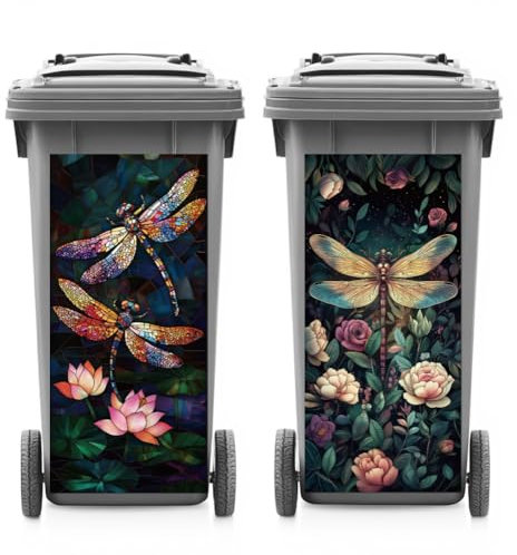 ANATTASOUL 2 Sheets Wheelie Bin Stickers Decorative Dragonfly Waterproof Dustbin Decor, 14.9x 32.2 Adhesive Large Decal for Bins, Fridge, Wall Outdoor, Indoor Decoration
