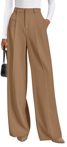 PRETTYGARDEN Womens Wide Leg Dress Pants 2026 Business Casual Flowy Work Palazzo Pants High Waisted Slacks Trousers (Khaki,Medium)