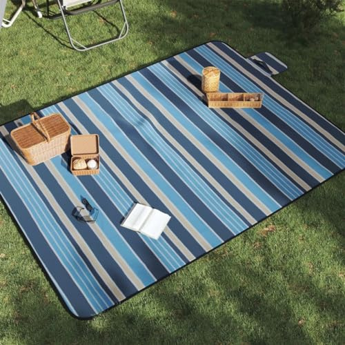 INLIFE Picknickdecke Faltbar Blau und Weiß Gestreift 200x150 cm Samt,Sportartikel,Outdoor-Aktivitäten,Camping & Wandern,Blue and White,1.15 KG,4004206