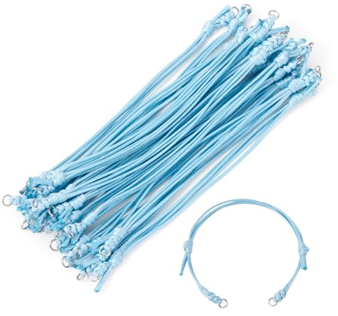 Bestewelry 20 Pcs Waxed Polyester Cord Bracelets Adjustable Blank Bracelets 23.5cm Braided Wax Thread Bracelet with Double Jump Rings for Friendship Bracelet Making, Cyan