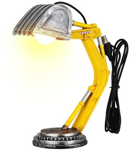Gatuida Bagger Tischlampe Aus Resin Für Jungenzimmer Kinder Schlafzimmer Nachttischlampe Mit Usb-Kabel Minimalistische Baustellenleuchte Für Wohnzimmer Und Büro