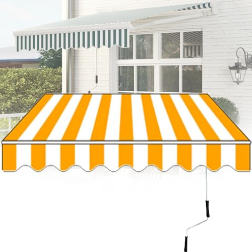 Manuell Einziehbare Markise, Gelenkarmmarkisen Ausziehbar, Gartenmarkise Sonnenschutz, mit Kurbel & Wandhalterung, Manuelle Markise für den Hof YellowAndWhiteStripes-5x2m
