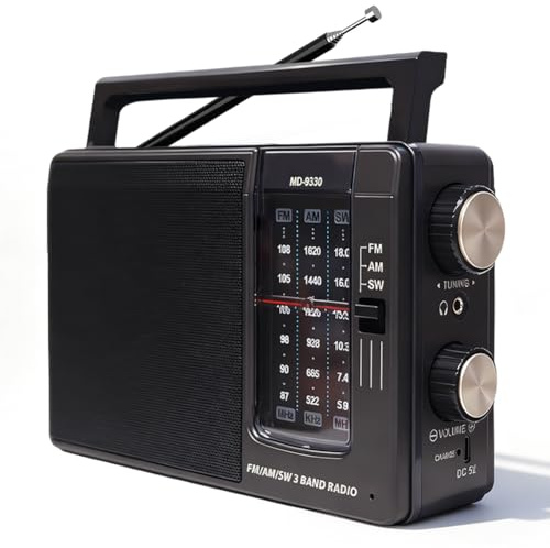 Radio portátil FM AM, radio funciona con pilas y corriente AC, radio de maleta para personas mayores, radio de onda media, radio pequeña con altavoz, radio para personas mayores, radio portátil para