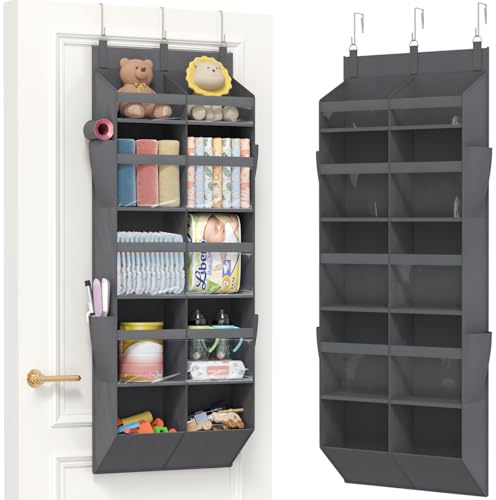 Lifewit Over the Door Storage, Clear Hanging Organiser with 4 Side Pockets, Anti Tilt 40 lbs Load Behind Door for Dorm, University Essentials, Room, Bedroom, Nursery,1Pack, 10 Section Grey