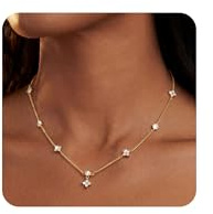 FIOROYAL Halskette Damen Kette Gold Silber Damen 14K vergoldetes Cubic Zirkonia Herz-/Kleeblatt-Halskette für Frauen Nicht Anlaufend Personalisiert Schmuck Geschenke Hochzeiten Bälle Bräute