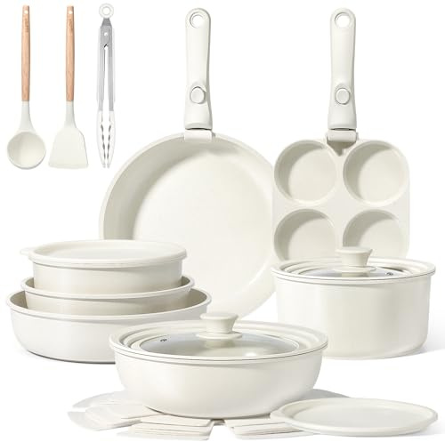 Set Di Pentole Antiaderenti GiPP Da 21 Pezzi per Camper, Bianco