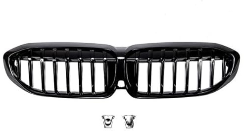 Frontgrill Glanz Schwarz passend für BMW 3er G20 G21 2019–2022 Kühlergrill Single Line Design ABS Austausch Grill Limousine Touring mit oder ohne Kamera kompatibel