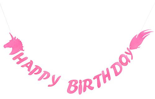 Oblique Unique® Happy Birthday Einhorn Girlande Unicorn Banner aus echtem Filz Rosa 2m - Kinder Geburtstag Party Deko