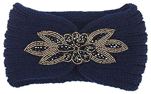 Yanhonin Damen Pailletten Strick Stirnband Blume Strass Perlenohren warm Zq