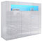 Furneo Matt & High Gloss White 3-door Sideboard Cabinet Cupboard Unit Clifton04 Blue LED Lights