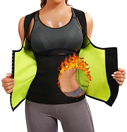 CHUMIAN Damen Sauna Schwitzeffekt Training TankTop Unterbrust Taillenformer Korsett Neopren Abnehmen Shirt Bauchweg Shapewear Fitness Figurformender Body Weste (Schwarz, 2XL)