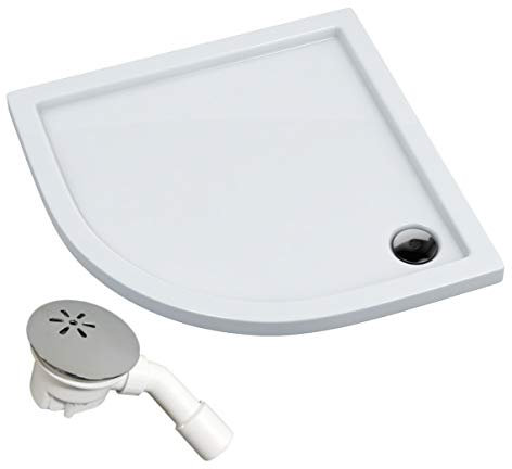 VBChome Duschwanne Duschtasse 100 x 100 x 5 cm R55 Viertelkreis für Duschkabine Styroporträger flach Sanitär-Acryl Duschbecken stabil glatt weiß Dusche+ Ablaufgarnitur Viega Tempoplex