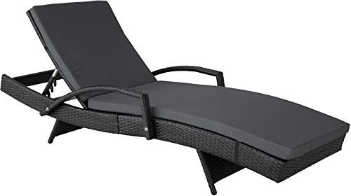 TecTake® Tumbona Jardín Exterior de Ratán y Aluminio, Tumbona de Piscina con Respaldo Regulable en 5 Posiciones, Tumbona de Playa Impermeble y Resistente a Intemperie, Fácil Limpieza - Negro
