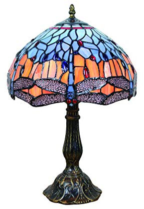 Tokira Tiffany Tischlampen 50 cm E27, 12 Zoll Vintage Blau Libelle Lampenschirm, Glasmalerei Nachtlicht Schlafzimmer Wohnzimmer Gang Treppe, Leselampe Studieren [Ohne Glühbirnen]