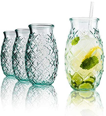 BigDean® Trinkgläser im Ananas-Design 700ml [4er Set] aus 100% Recyclingglas | Partygläser für Longdrinks · Cocktails · Softdrinks & Wasser | umweltbewusst · spülmaschinenfest · langlebig