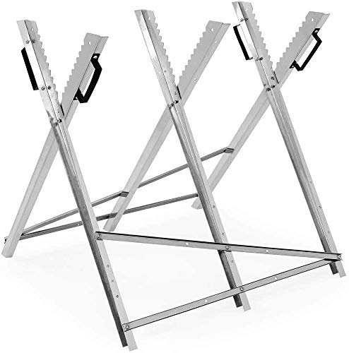 Gr8 Garden Chain Saw Log Saw Horse Sawing Wood Cutting Folding Stand Bench Foldable Galvanized Metal Trestle Holder with Handles