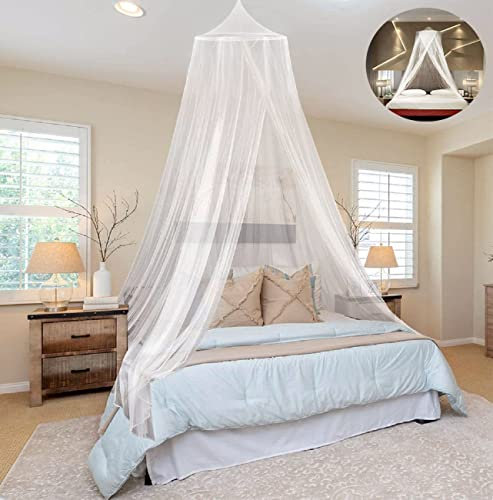 zanzariera,zanzariera letto,zanzariera per culla,Zanzariera universale a cupola, facile installazione, da appendere,per Uso Interno ed Esterno Letti da Singolo a King Size, Amache e Culle(White)