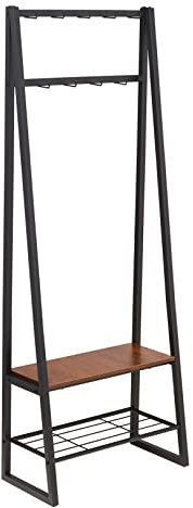 Amazon Basics Garderobe mit 9 Haken, Schuhbank und 2-stufiger Aufbewahrung, Schwarz, 65 cm x 33 cm x 170.1 cm