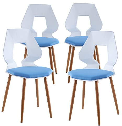 TRISENS 2er 4er Set Design Stühle Esszimmerstühle Küchenstühle Wohnzimmerstuhl Bürostuhl Kunststoff, Farbe:Weiß/Hellblau, Menge:4 St.