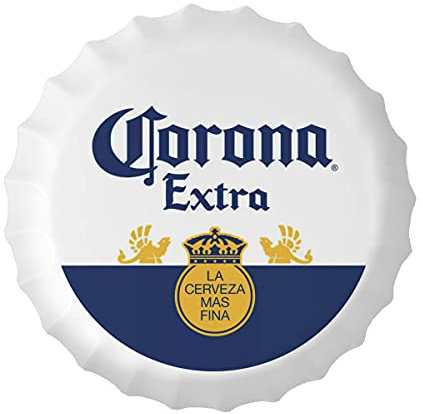 UZIOR Corona Decorative Vintage Metal Bottle Caps Tin Signs Cafe Beer Bar Bedroom Decoration Plat 13.8 Inches Wall Art Plaque Home Decor(White Border) æ