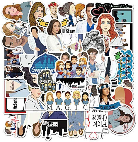 Greys Anatomy Aufkleber 50 Stück,Aufkleber für Kinder und Teens Erwachsenen,TV-Show Grau's Anatomy Vinyl Aufkleber für Laptop,Auto, Motorräder,Fahrrad,Skateboard,Wasserdicht Graffiti Sticker Pack