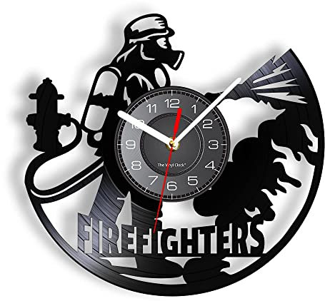 Smotly Vinyl Wanduhr, Feuerwehrmann Löschthema Wanduhr ist eine Wohnkultur Stille Wanduhr Geschenk.(Ohne Licht)