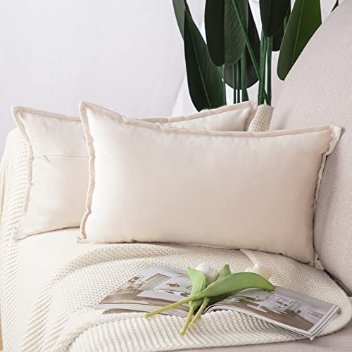 Madizz 2er Set Samt Dekorativ Zierkissenbezüge Luxus Stil Kissenbezug für Sofa für Schlafzimmer Beige 30x50 cm Rechteckig