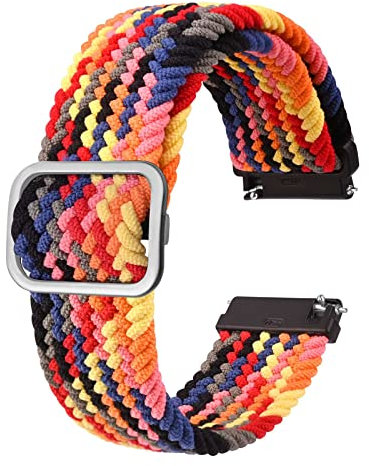 BISONSTRAP Nylon Uhrenarmband 20mm, Verstellbare Geflochtene Uhrenarmbänder für Herren und Damen, Regenbogen/Silber Schließe