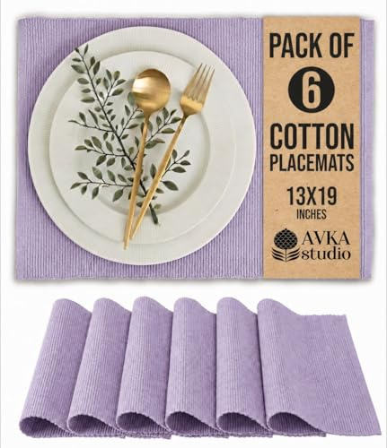 AVKA Studio Platzsets aus 100% Baumwolle, gerippt, 33 x 48 cm, Violett, für den täglichen Gebrauch, Dicke Konstruktion, waschbare und Wiederverwendbare Stoff-Tischsets