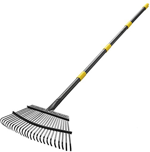 INFLATION Robuster Gartenrechen für Laub für Rasenflächen, 165,1 cm Länge, 45,7 cm Breite, verstellbar, 25 Zinken, stabiles Metall, Gartenarbeit, Laubbesen für Damen und Herren, mit glattem, bequemem,