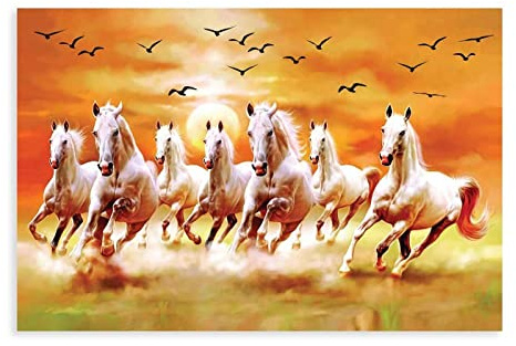 FUKITT Sieben Glücksbringer laufende Wildpferde Wandkunst Tierposter Leinwand Poster Dekor Druck Bild Gemälde Wohnzimmer Schlafzimmer Rahmen Stil 30x45 cm