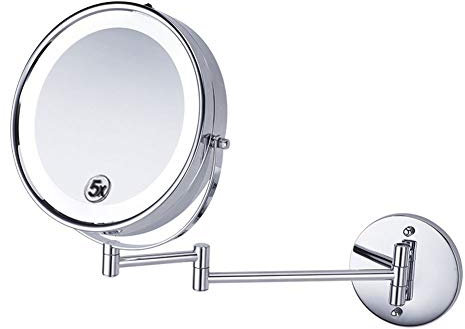 ATAAY Miroir de Salle de Bain Miroir de Maquillage Mural de 8,5 Pouces avec lumières LED et Miroir grossissant 5X Bras Extensible à Rotation Libre à 360 ° Fonctionne à Piles avec perçage