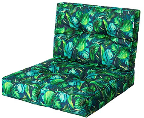 PillowPrim, Palettenkissen, Stulhkissen, Rattansessel, Outdoor, Auflage, Sitzkissen, Stuhlkissen, Rattanmöbel, Blaue Blätter, 70 x 70 cm