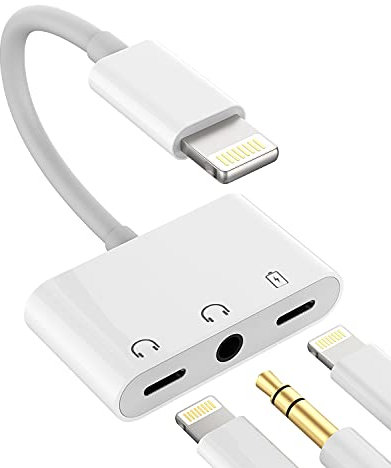 iPhone AUX Dongle Lightning to 3.5mm Headphone Adapter(3in1)Audio Charger Jack Cable Splitter for Apple MFI Certified 11 12 13 14 Pro Max 6 7 8 Plus X XR Ipad Music Connector Earphone Cord Converter