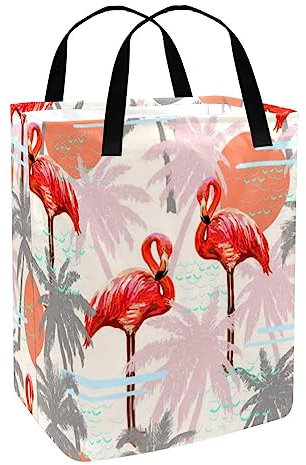 Panier à linge avec poignée,grand panier à linge,Flamant rose palmier Imprimer des paniers à linge pour la lessive