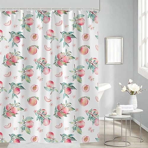 MUSOLEI Duschvorhänge 180X180 Obst Pfirsich Duschvorhang 3D-Druck Badewanne-Vorhang Anti-Schimmel Wasserabweisende Duschvorhänge mit Ringen waschbare Badezimmer-Vorhänge, Pfirsich