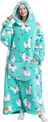 chuangminghangqi Coperta Indossabile Stampata con Maniche Felpa Gigante Coperta Pile con Ampia Tasca Frontale e Cappuccio TV Plaid Coperta Divano Pigiama Donna Uomo Invernale Peluche (Alpaca-3014)