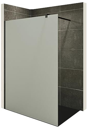i-flair Duschabtrennung Walk In FIONA 150x200 cm Duschwand Dusche 10mm STARK aus SATINIERTEM NANO ESG Sicherheitsglas mit schwarzem Wandprofil W740 Black Satiniert