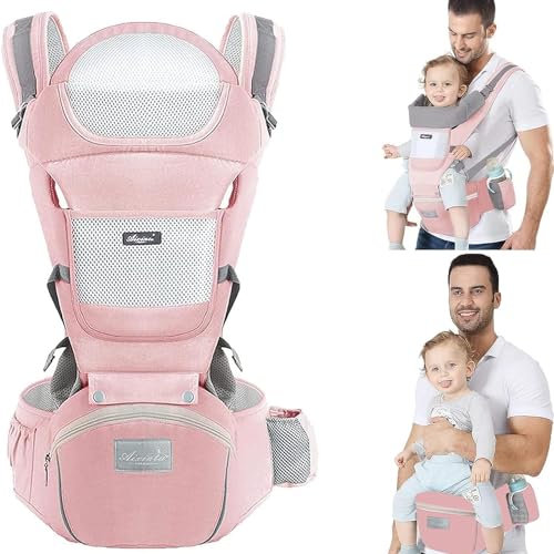 TOFFCAEA 6-in-1 Babytrage Neugeborene, Babytrage Ergonomische Reine Baumwolle Leicht, verstellbarer Sitz, für Neugeborene von 3 bis 36 Monate (3,5 bis 20 kg)(Hellrosa Taillenumfang 71-130cm)