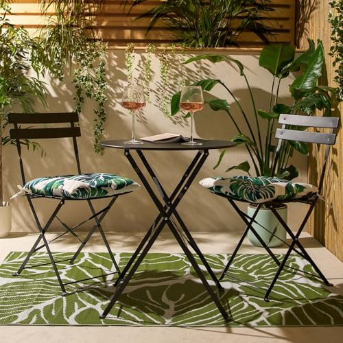 OHS Garden Bistro Sets Black, Metal Outdoor Table Garden Chairs Set of 2 Patio Furniture Sets for Balcony Summer BBQ Conservatory, 3 Piece Folding Table Chairs