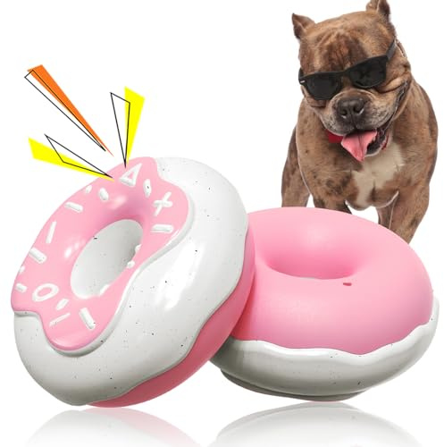 MMSGA Jouets à Couinement Donuts pour Chiens，Jouets à Mâcher pour Chiens en Forme de Donut，avec Un Arôme Crémeux pour Les Masticateurs Agressifs Moyennes et Grandes (Rose)