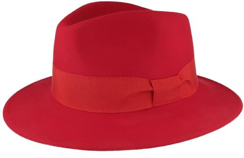 Breiter Damen Filzhut Wollhut Knautschbarer Traveller Damen-Hut aus 100% Wolle Mittelrot M