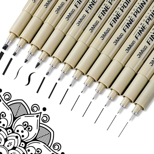 MOLHEM 12 Stück Fineliner, schwarze Kunstzeichenstifte mit verschiedenen Linienbreiten, wasserfester für Malen, Illustrationen, Zeichnen, Manga, Umrisse