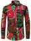 PARKLEES Men's Linen Stylish African Traditional Pattern Printed Long Sleeve Button up Shirt, Red, Medium