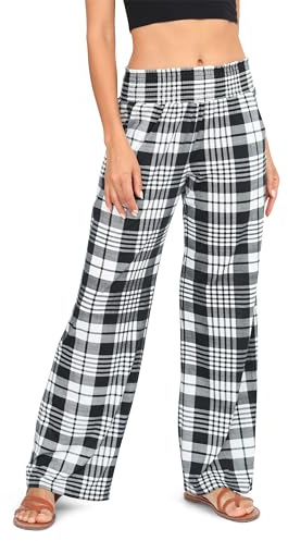Urban Coco Women's Boho Palazzo Pants Wide Leg Beach Pants High Waisted Lounge Pants with Pockets, #32, Large