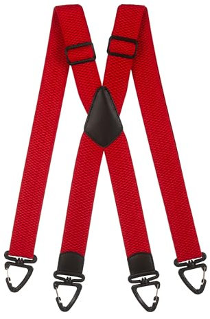 Olata Robuste X-Hosenträger mit Kunststoff-Karabinerhaken – 4 cm Breit, Verstellbar und Unisex. Rot