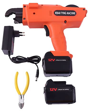 SOLOCJNL Rebar Tying Binding Machine, 6 mm - 25 mm Electric Rebar Animal Binding Machine mit Charger and 2 Pieces 12V 13200 mAh Battery für Baumarkt