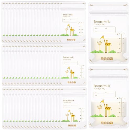 60Pcs Breast Milk Storage Bags,Milk Storage Bags Breastfeeding 150Ml Breast Milk Storage Bags Quick Freeze and Thaw Breastmilk Storage Bag Giraffe Breast Milk Bags No Leak Milk Freezer Storage Pouches